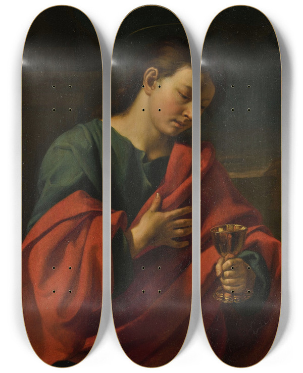Triptych art skateboard deck of Simone Cantarini Saint John The Evangelist by Simone Cantarini (1612-1648)
