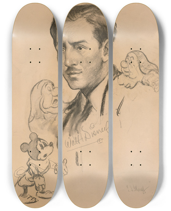 Triptych art skateboard deck of Samuel Johnson Woolf Walt Disney by Samuel Johnson Woolf (1880-1948)