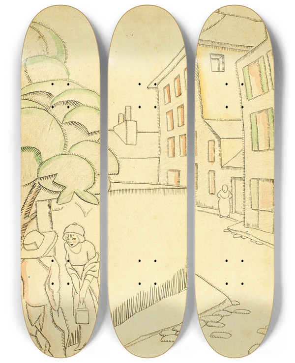 Triptych art skateboard deck of Juan Gris Une Rue Montmartre by Juan Gris (1887-1927)