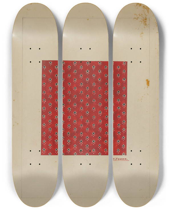 Triptych art skateboard deck of Percival Jenner Homespun Cotton Textile by Percival Jenner
