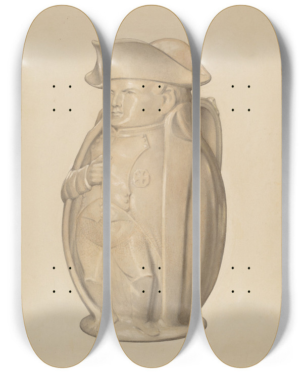 Triptych art skateboard deck of Roy Moon Napoleon Jug by Roy Moon
