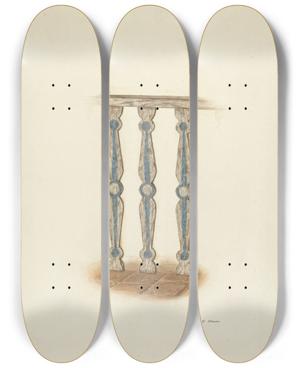 Triptych art skateboard deck of George E Rhone Railing Detail Of by George E Rhone