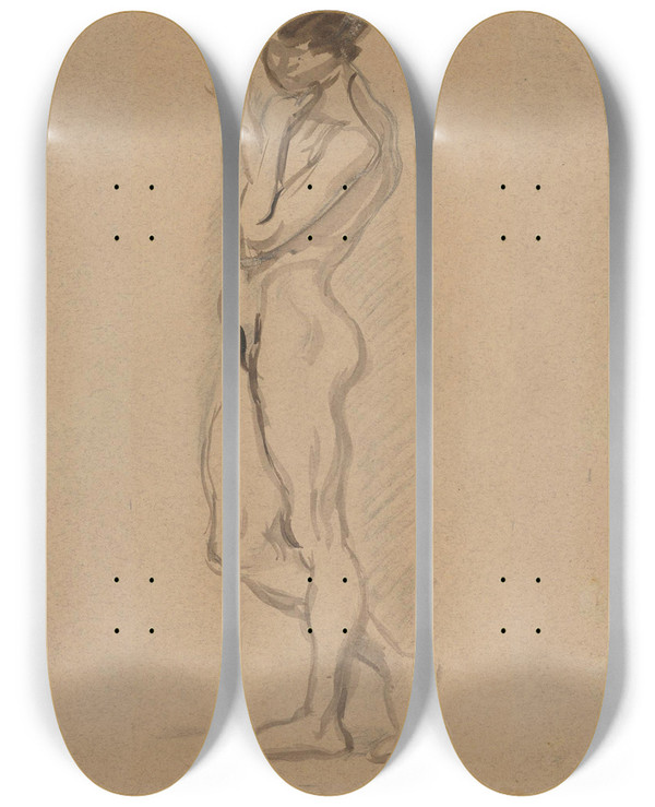 Triptych art skateboard deck of Zygmunt Waliszewski Nude Standing Sideways by Zygmunt Waliszewski (1897-1936)