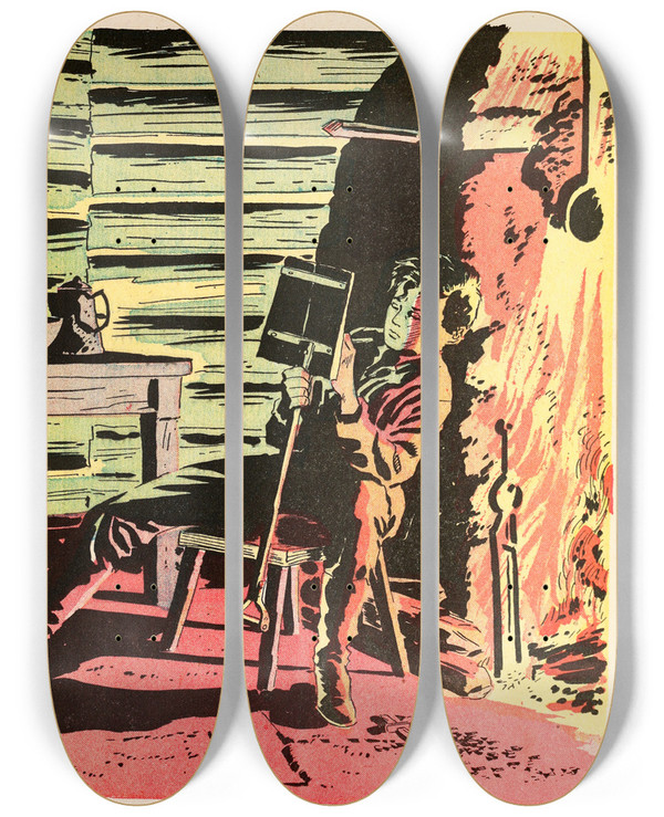 Triptych art skateboard deck of Us Information Agency Study by U S Information Agency (1953-1999)