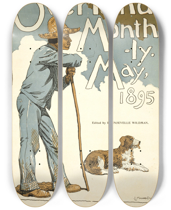 Triptych art skateboard deck of Maynard Dixon Overland Monthly May 1895 by Maynard Dixon (1875-1946)