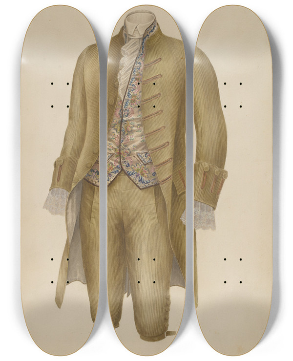 Triptych art skateboard deck of Henry De Wolfe Mans Suit_1 by Henry De Wolfe