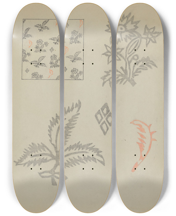 Triptych art skateboard deck of Suzanne Roy Textile by Suzanne Roy