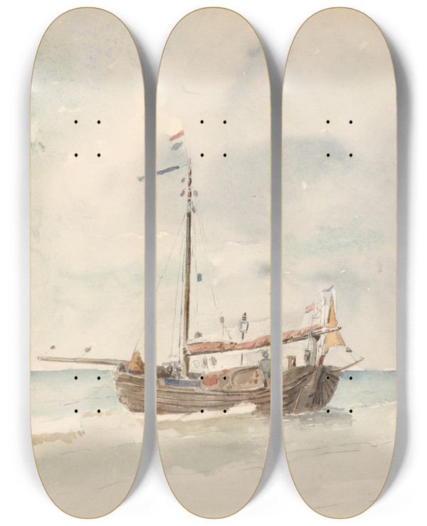Triptych art skateboard deck of Whitney Warren Jr A Dutch Barge by Whitney Warren Jr (19-)