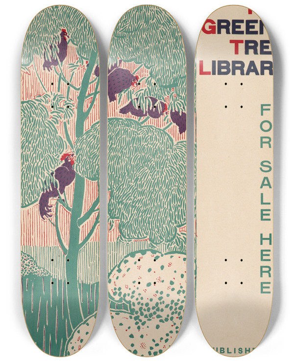Triptych art skateboard deck of Henry Mccarter The Green Tree Library by Henry Mccarter (1864-1942)