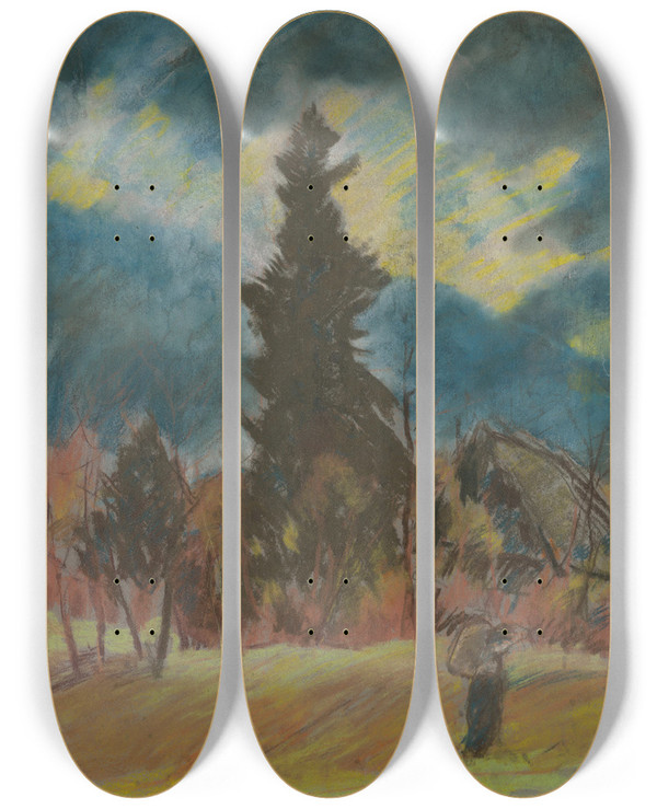Triptych art skateboard deck of Zolo Palugyay Before The Storm by Zolo Palugyay (1898-1935)