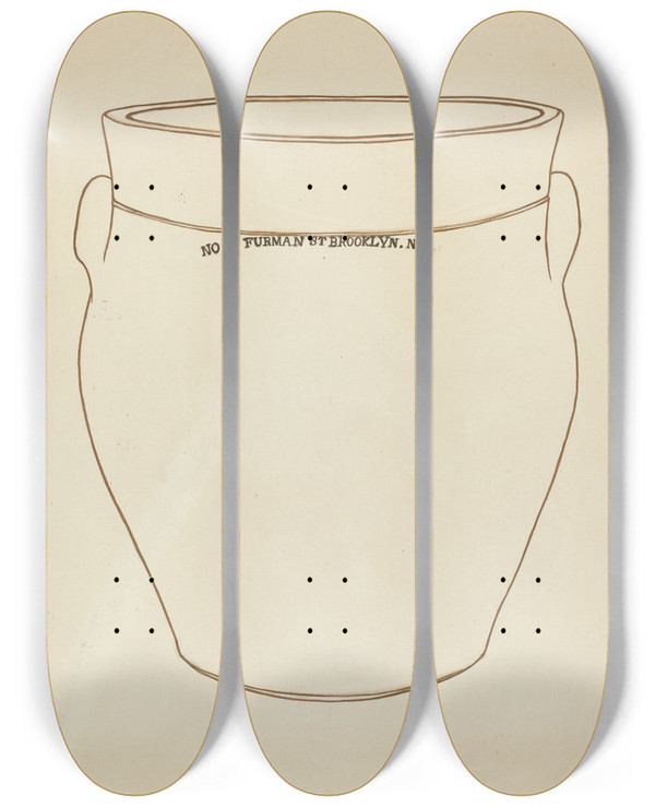 Triptych art skateboard deck of Yolande Delasser Crock_29 by Yolande Delasser (1935)