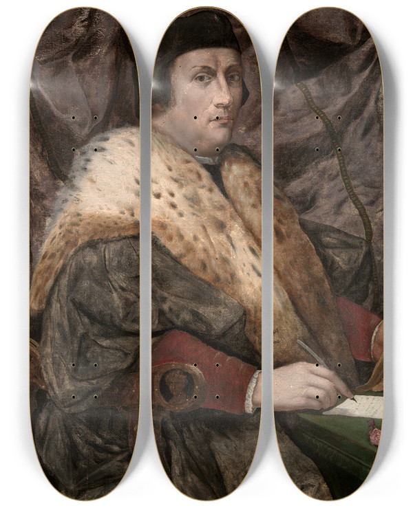 Triptych art skateboard deck of Giuliano Bugiardini Francescoguicciardini by Giuliano Bugiardini (1475-1554)