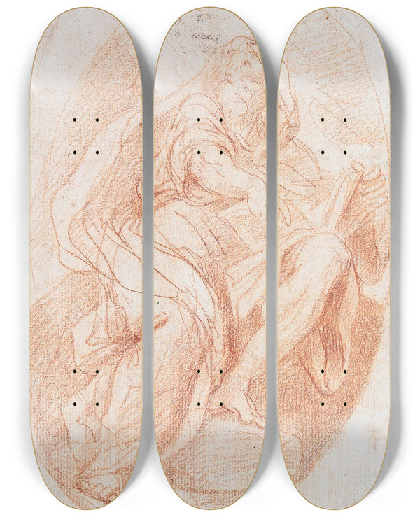 Triptych art skateboard deck of Francesco Trevisani The Prophet Baruch by Francesco Trevisani (1656-1746)