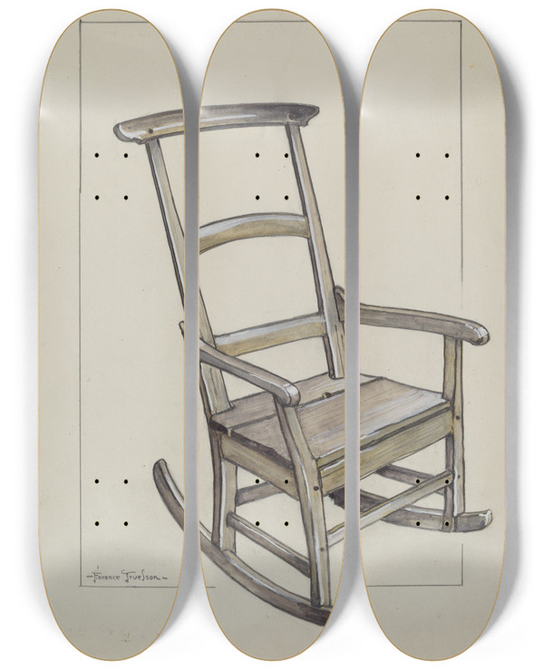 Triptych art skateboard deck of Florence Truelson Rocking Chair by Florence Truelson