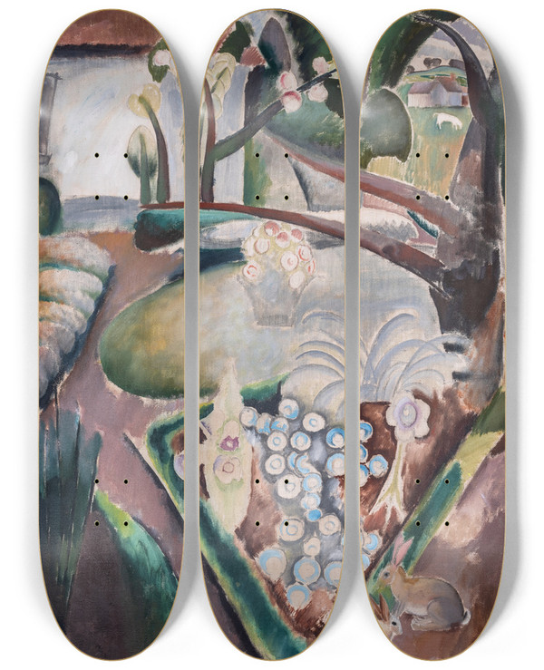 Triptych art skateboard deck of John Sten Garden by John Sten (1879-1922)