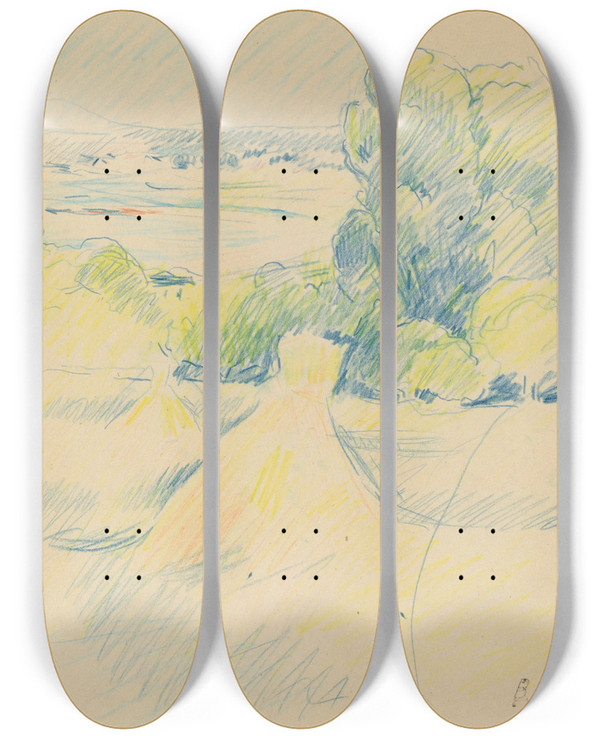 Triptych art skateboard deck of Berthe Morisot Landscape by Berthe Morisot (1841-1895)