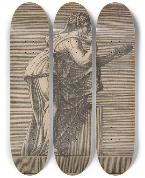 Triptych art skateboard deck of Adamo Scultori Ancestor Of Christ From Naason Lunette Left Figure by Adamo Scultori (1530-1585)