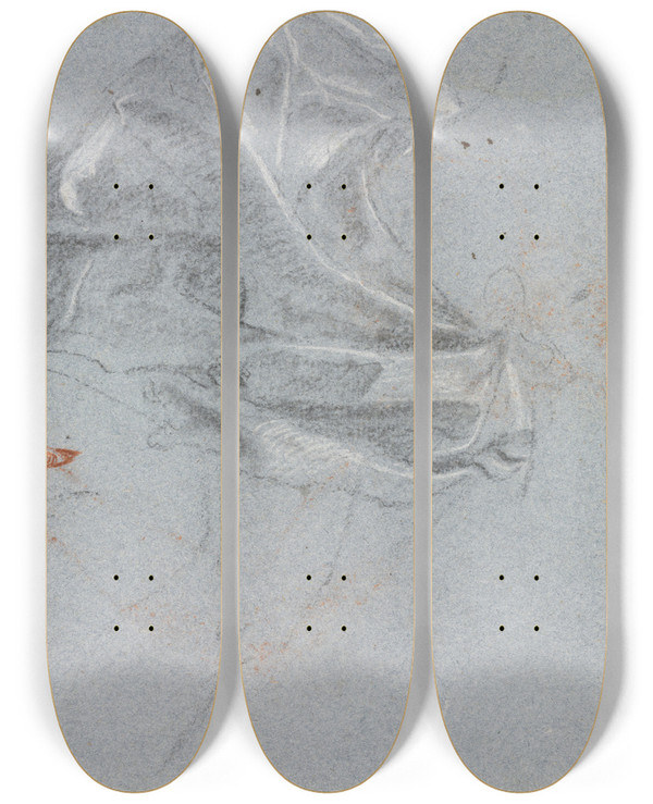 Triptych art skateboard deck of Francesco Lorenzi Drapery Study_1 by Francesco Lorenzi (1723-1787)
