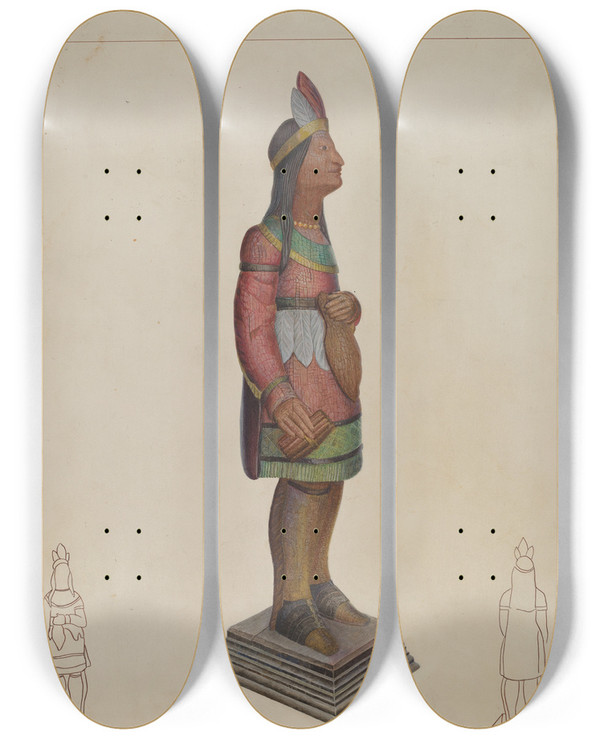 Triptych art skateboard deck of Gordon Saltar Cigar Store Indian_2 by Gordon Saltar