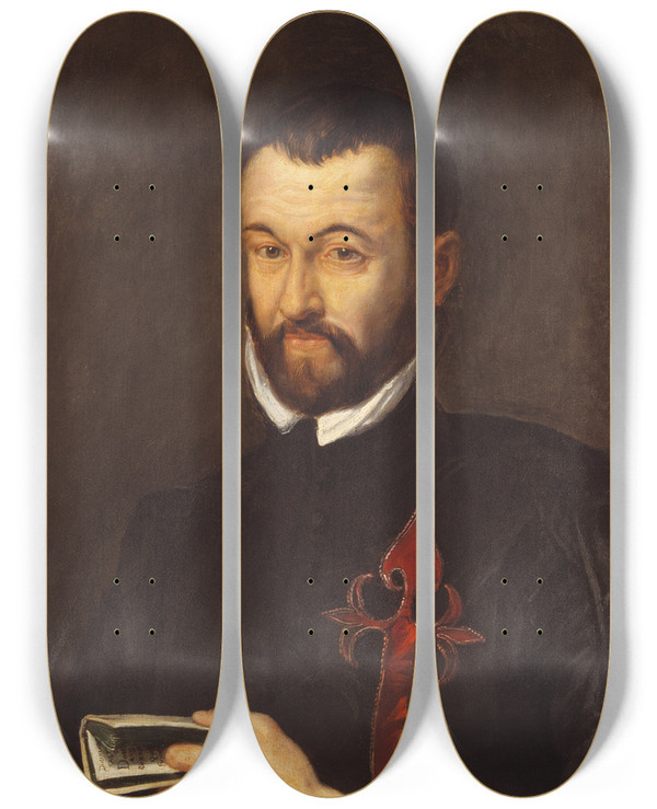 Triptych art skateboard deck of Peter Paul Rubens Portret Van Benedictus Arias Montanus by Peter Paul Rubens (1577-1640)