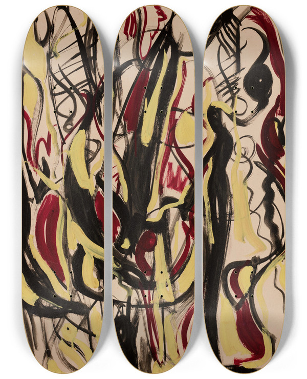 Triptych art skateboard deck of Lola Liivat A La Kandinsky by Lola Liivat (1928)