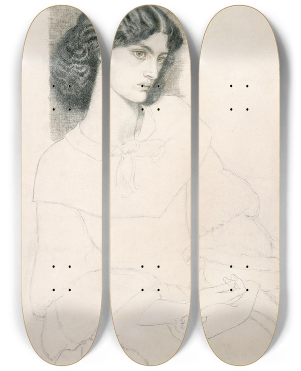 Triptych art skateboard deck of Dante Gabriel Rossetti Jane Burden 18401914 by Dante Gabriel Rossetti (1828-1882)