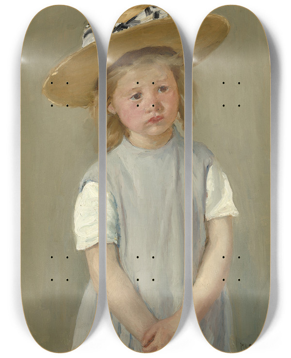 Triptych art skateboard deck of Mary Cassatt Child In A Straw Hat by Mary Cassatt (1844-1926)