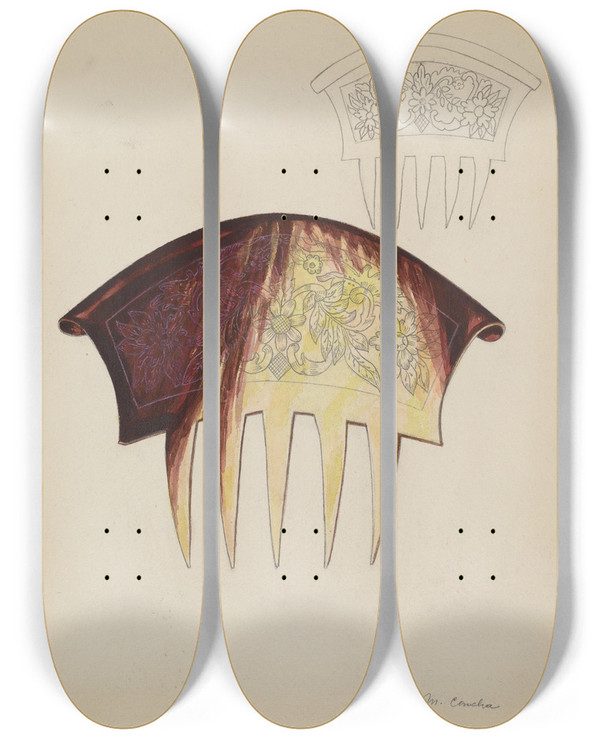 Triptych art skateboard deck of Margaret Concha Comb_1 by Margaret Concha