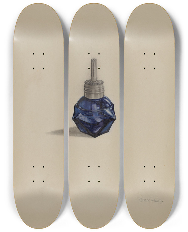 Triptych art skateboard deck of Grace Halpin Lamp by Grace Halpin