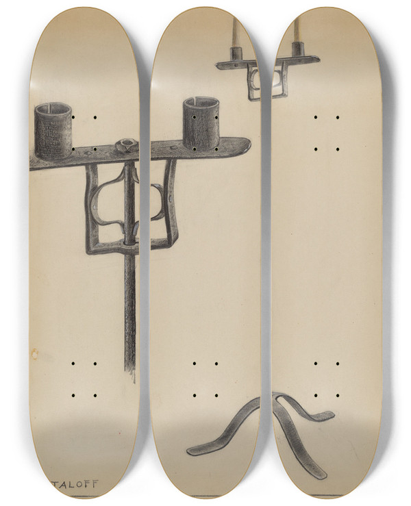 Triptych art skateboard deck of Jack Staloff Candlestand_3 by Jack Staloff