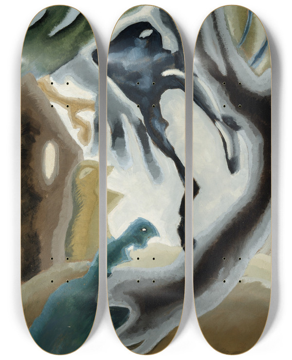 Triptych art skateboard deck of Arthur Dove Barnyardfantasy by Arthur Dove (1880-1946)