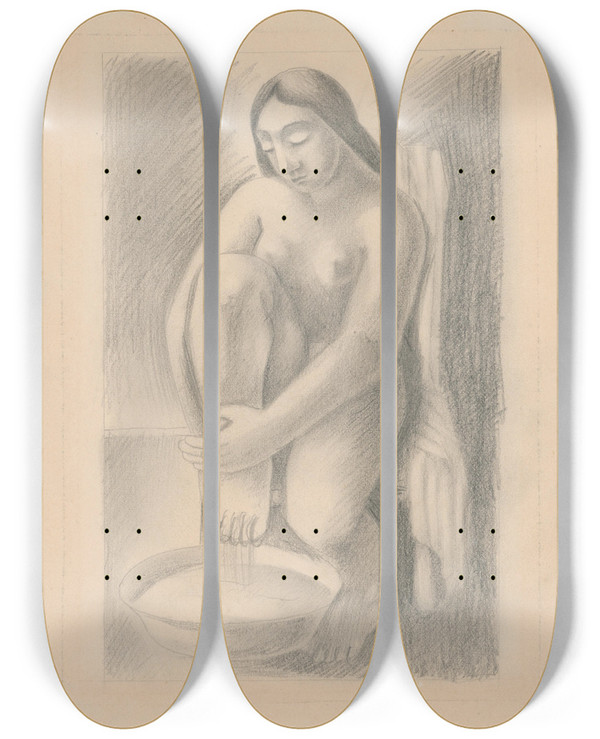 Triptych art skateboard deck of Mikul Galanda Washing Feet by Mikulas Galanda (1895-1938)