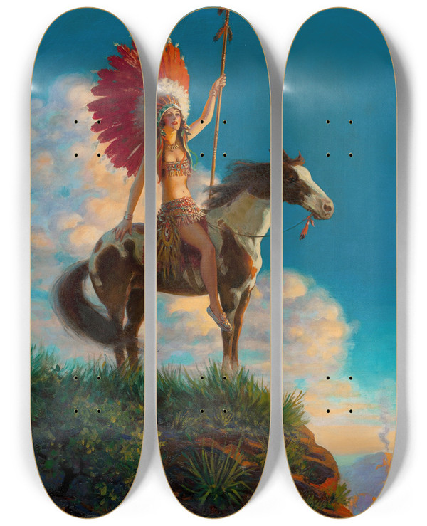 Triptych art skateboard deck of Edward Mason Eggleston Red Wing by Edward Mason Eggleston (1882-1941)