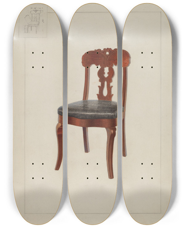 Triptych art skateboard deck of Vincent P Rosel Chair by Vincent P Rosel