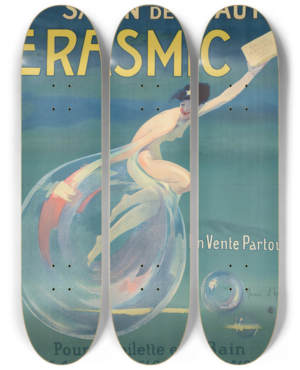 Triptych art skateboard deck of Jean Dylen Erasmic by Jean d'Ylen (1886-1938)