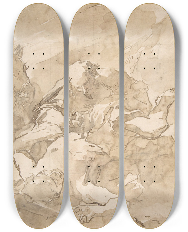 Triptych art skateboard deck of Giovanni Antonio Guardi The Good Samaritan by Giovanni Antonio Guardi (1699-1766)