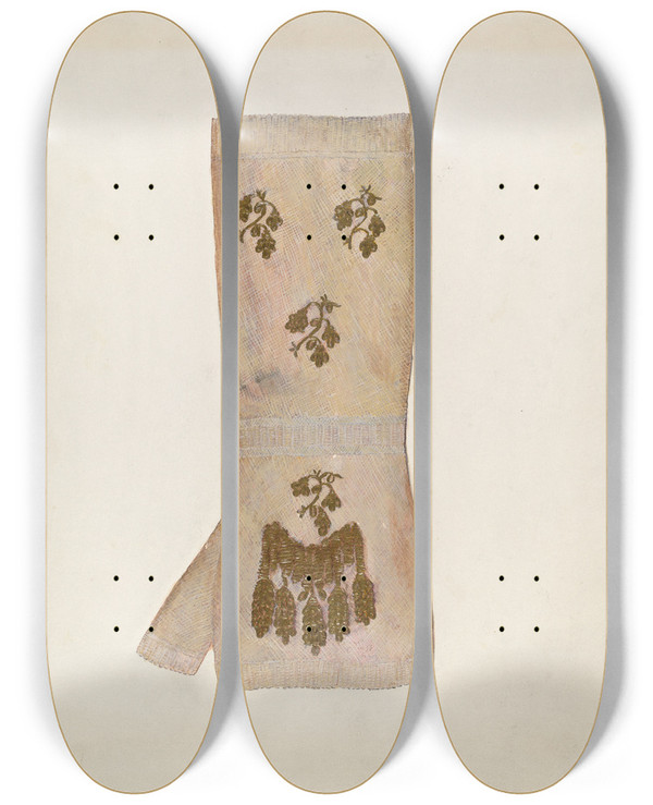 Triptych art skateboard deck of Ann Gene Buckley Mitt by Ann Gene Buckley