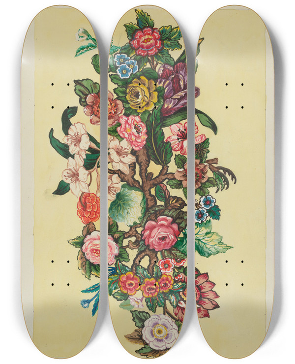 Triptych art skateboard deck of Ruth M Barnes Quilt_3 by Ruth M Barnes
