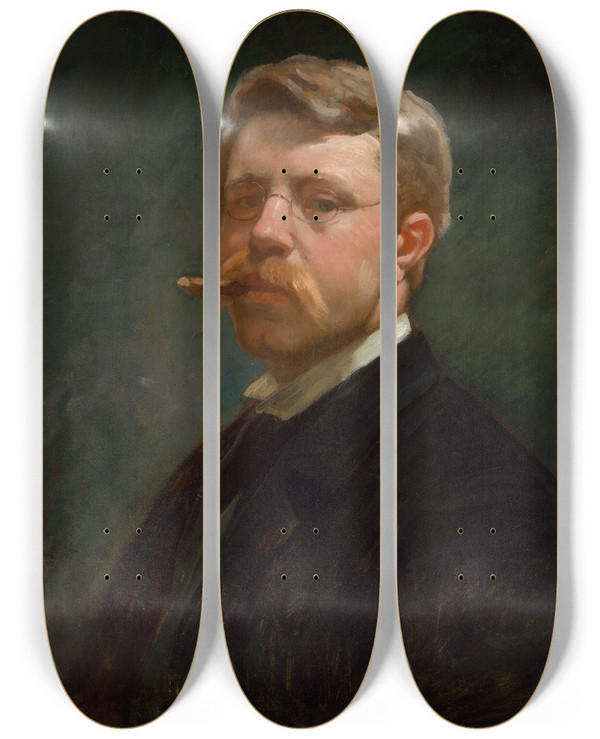 Triptych art skateboard deck of Frank Duveneck Selfportrait_2 by Frank Duveneck (1848-1919)