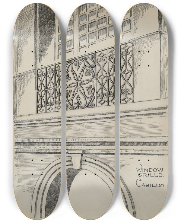 Triptych art skateboard deck of Al Curry Wrought Iron Balcony Rail_2 by Al Curry (20-)