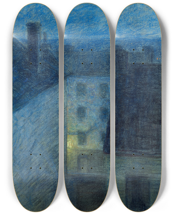 Triptych art skateboard deck of Eugne Jansson Dusk by Eugene Jansson (1862-1915)