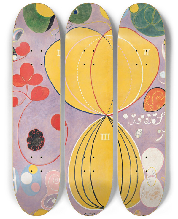 Triptych art skateboard deck of Hilma Af Klint Group Iv No 7 The Ten Largest Adulthood by Hilma af Klint (1862-1944)