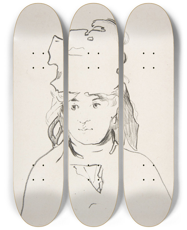 Triptych art skateboard deck of Douard Manet Berthe Morisot In Silhouette by douard Manet (1832-1883)