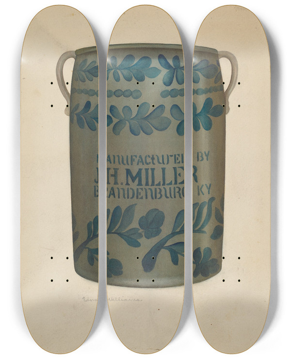 Triptych art skateboard deck of Edward D Williams Stoneware Jar by Edward D Williams