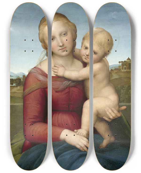 Triptych art skateboard deck of Raphael The Small Cowper Madonna by Raphael (1483-1520)