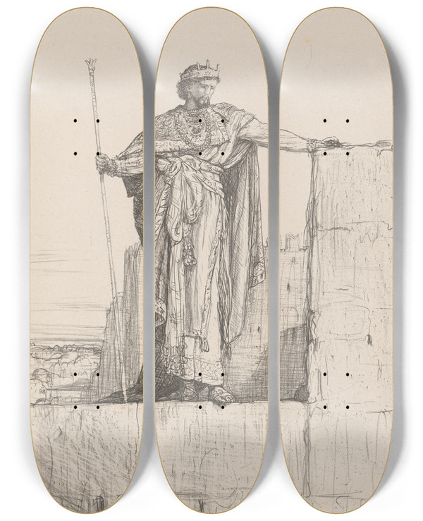 Triptych art skateboard deck of Marius Bauer Koning Staand Op Een Muur by Marius Bauer (1867-1932)
