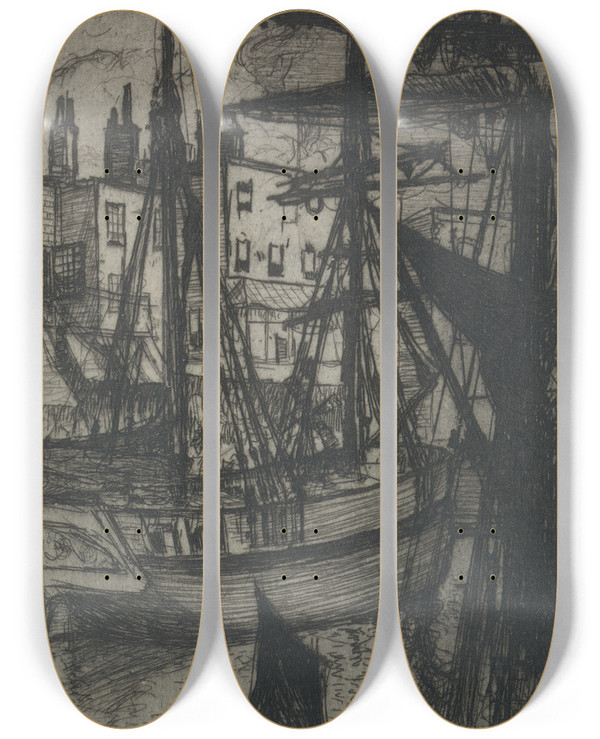 Triptych art skateboard deck of Edgar M Wilson Ramsgate by Edgar M Wilson