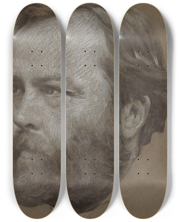 Triptych art skateboard deck of Charles Mertens The Painter Henri De Braekeleer by Charles Mertens (1865-1919)