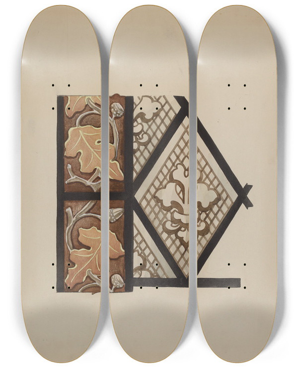 Triptych art skateboard deck of James Mclellan Painted Glass Window by James Mclellan