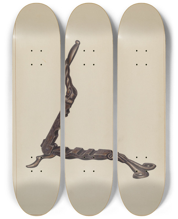 Triptych art skateboard deck of Edward L Loper Cork Compressor by Edward L Loper (1916-2011)